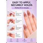 Nude‑Coffee Gradient Long Almond Press‑On Nails, Luxury 3D Rhinestone Elegant Gentle False Nails